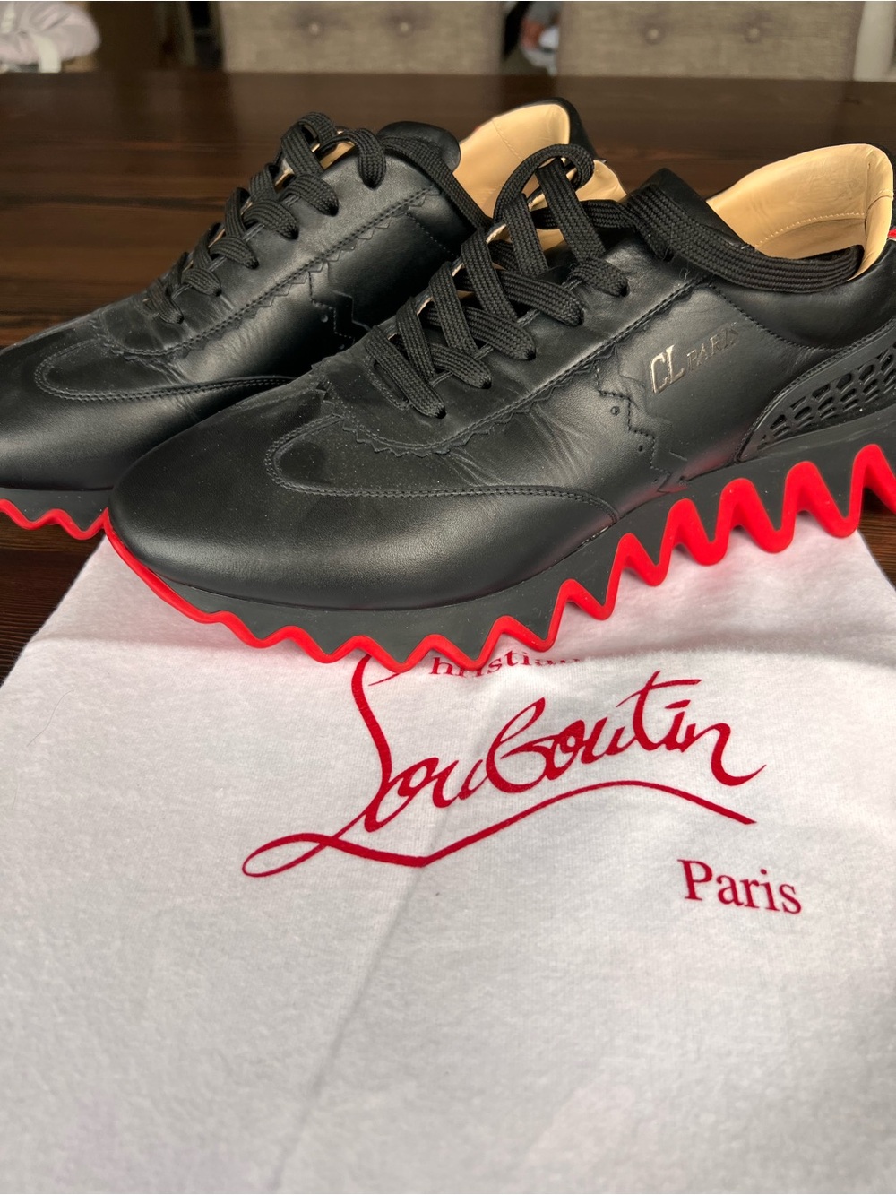 Christian Louboutin Black Leather Loubishark sneaker Black with Red Sole